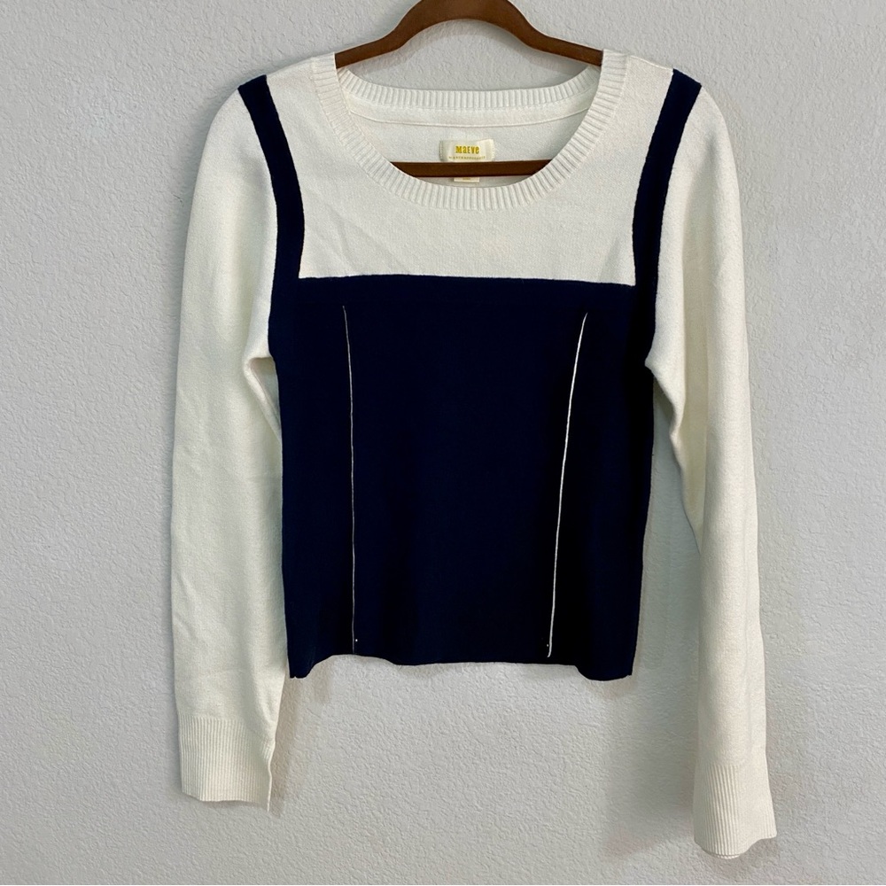 NWT Anthropologie Maeve Colorblock‎ Long Sleeve Sweater Navy White Large